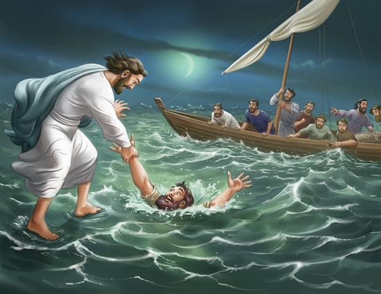 Jesus rescuing Peter from drowning